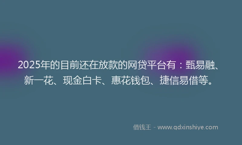 2025年的目前还在放款的网贷平台有：甄易融、新一花、现金白卡、惠花钱包、捷信易借等。