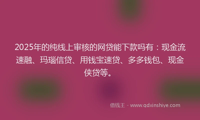 2025年的纯线上审核的网贷能下款吗有：现金流速融、玛瑙信贷、用钱宝速贷、多多钱包、现金侠贷等。
