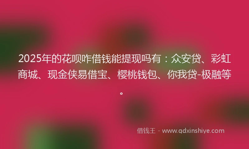 2025年的花呗咋借钱能提现吗有：众安贷、彩虹商城、现金侠易借宝、樱桃钱包、你我贷-极融等。
