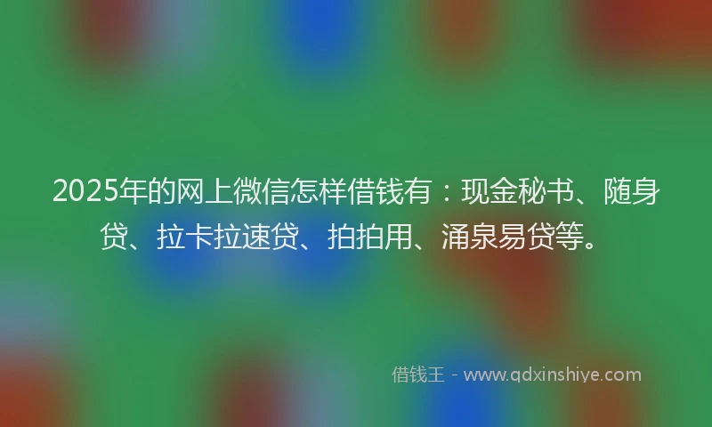 2025年的网上微信怎样借钱有：现金秘书、随身贷、拉卡拉速贷、拍拍用、涌泉易贷等。