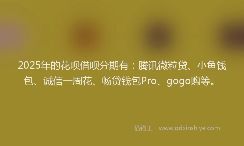 2025年的花呗借呗分期有：腾讯微粒贷、小鱼钱包、诚信一周花、畅贷钱包Pro、gogo购等。