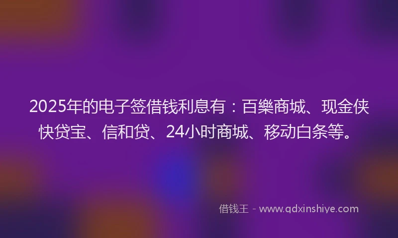 2025年的电子签借钱利息有：百樂商城、现金侠快贷宝、信和贷、24小时商城、移动白条等。