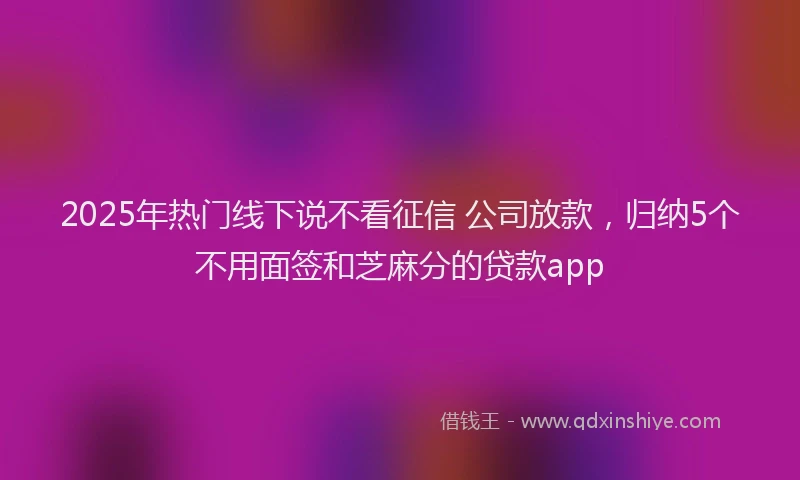 2025年热门线下说不看征信 公司放款，归纳5个不用面签和芝麻分的贷款app