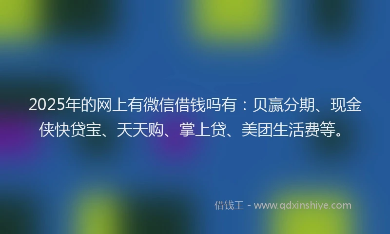 2025年的网上有微信借钱吗有：贝赢分期、现金侠快贷宝、天天购、掌上贷、美团生活费等。