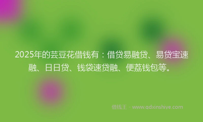 2025年的芸豆花借钱有：借贷易融贷、易贷宝速融、日日贷、钱袋速贷融、便荔钱包等。