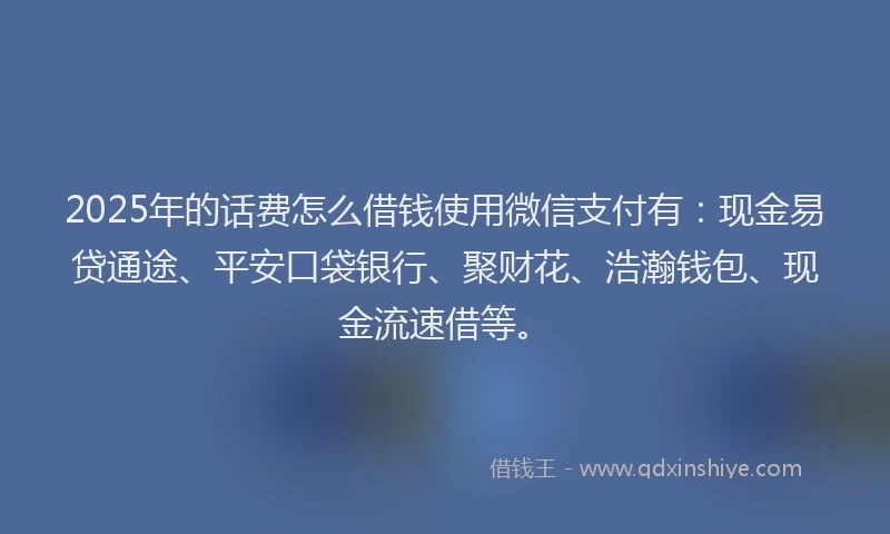 2025年的话费怎么借钱使用微信支付有：现金易贷通途、平安口袋银行、聚财花、浩瀚钱包、现金流速借等。