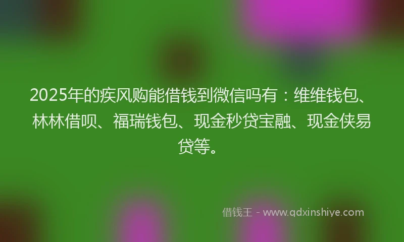 2025年的疾风购能借钱到微信吗有：维维钱包、林林借呗、福瑞钱包、现金秒贷宝融、现金侠易贷等。