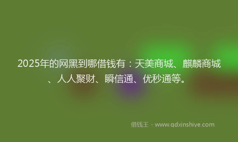 2025年的网黑到哪借钱有：天美商城、麒麟商城、人人聚财、瞬信通、优秒通等。