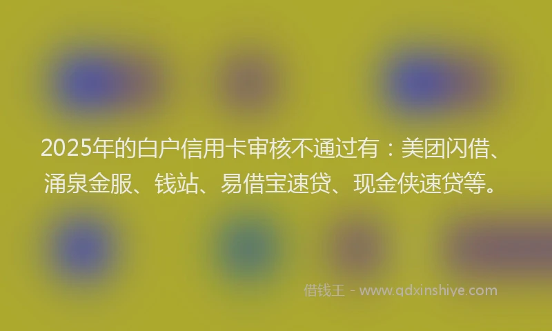 2025年的白户信用卡审核不通过有：美团闪借、涌泉金服、钱站、易借宝速贷、现金侠速贷等。