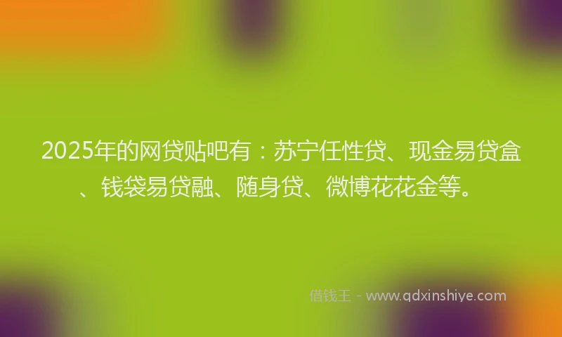 2025年的网贷贴吧有：苏宁任性贷、现金易贷盒、钱袋易贷融、随身贷、微博花花金等。