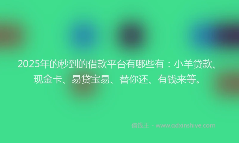 2025年的秒到的借款平台有哪些有：小羊贷款、现金卡、易贷宝易、替你还、有钱来等。