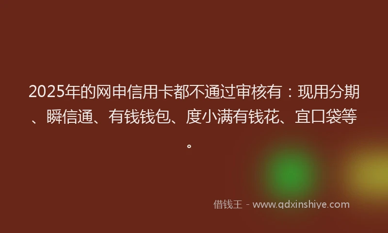 2025年的网申信用卡都不通过审核有：现用分期、瞬信通、有钱钱包、度小满有钱花、宜口袋等。