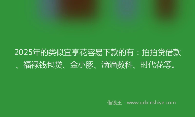 2025年的类似宜享花容易下款的有：拍拍贷借款、福禄钱包贷、金小豚、滴滴数科、时代花等。