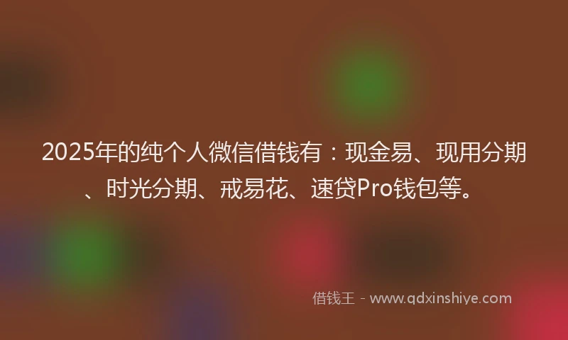 2025年的纯个人微信借钱有：现金易、现用分期、时光分期、戒易花、速贷Pro钱包等。
