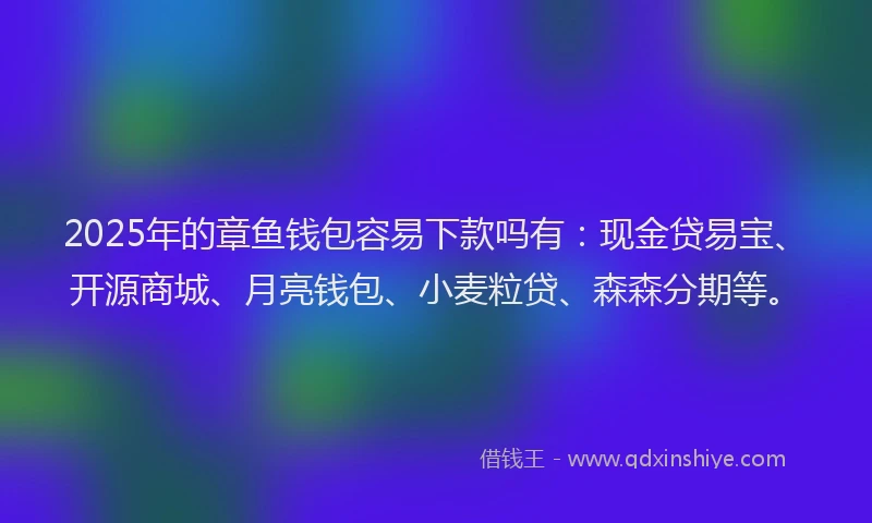 2025年的章鱼钱包容易下款吗有：现金贷易宝、开源商城、月亮钱包、小麦粒贷、森森分期等。