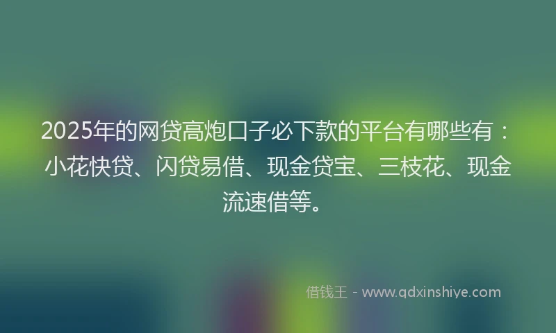 2025年的网贷高炮口子必下款的平台有哪些有：小花快贷、闪贷易借、现金贷宝、三枝花、现金流速借等。