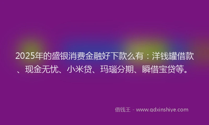2025年的盛银消费金融好下款么有：洋钱罐借款、现金无忧、小米贷、玛瑙分期、瞬借宝贷等。