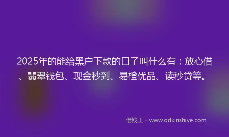 2025年的能给黑户下款的口子叫什么有：放心借、翡翠钱包、现金秒到、易橙优品、读秒贷等。