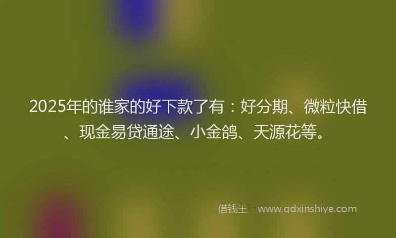 2025年的谁家的好下款了有：好分期、微粒快借、现金易贷通途、小金鸽、天源花等。