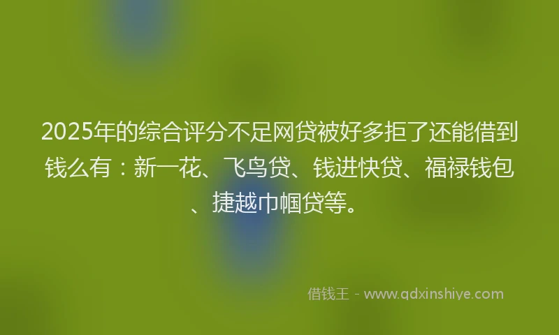 2025年的综合评分不足网贷被好多拒了还能借到钱么有：新一花、飞鸟贷、钱进快贷、福禄钱包、捷越巾帼贷等。