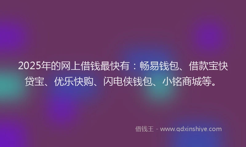 2025年的网上借钱最快有：畅易钱包、借款宝快贷宝、优乐快购、闪电侠钱包、小铭商城等。