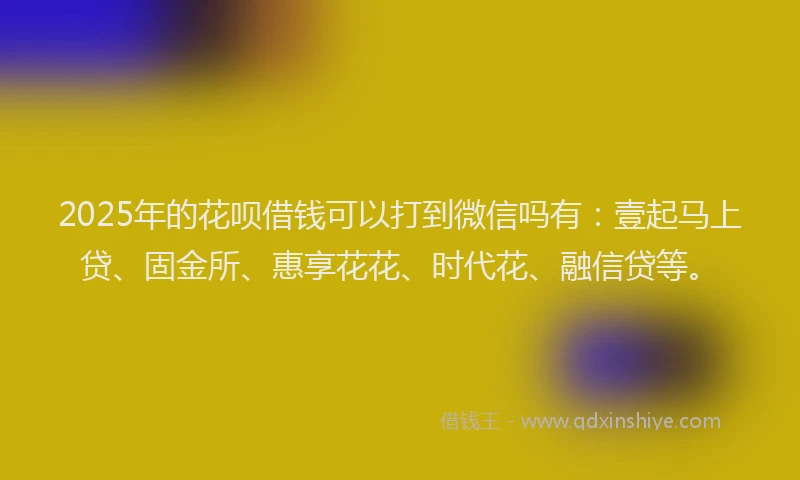 2025年的花呗借钱可以打到微信吗有：壹起马上贷、固金所、惠享花花、时代花、融信贷等。