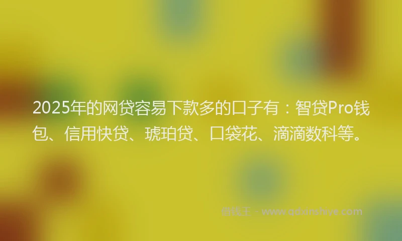2025年的网贷容易下款多的口子有：智贷Pro钱包、信用快贷、琥珀贷、口袋花、滴滴数科等。