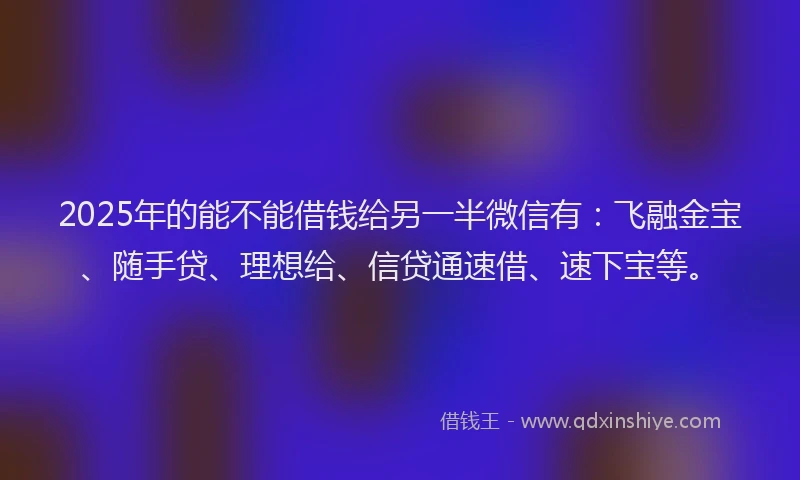 2025年的能不能借钱给另一半微信有：飞融金宝、随手贷、理想给、信贷通速借、速下宝等。
