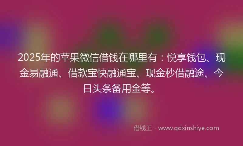 2025年的苹果微信借钱在哪里有：悦享钱包、现金易融通、借款宝快融通宝、现金秒借融途、今日头条备用金等。