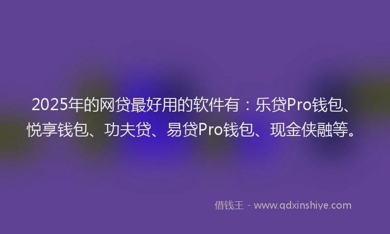 2025年的网贷最好用的软件有：乐贷Pro钱包、悦享钱包、功夫贷、易贷Pro钱包、现金侠融等。