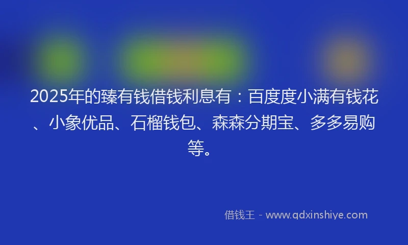 2025年的臻有钱借钱利息有：百度度小满有钱花、小象优品、石榴钱包、森森分期宝、多多易购等。