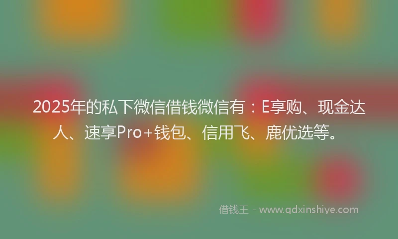 2025年的私下微信借钱微信有：E享购、现金达人、速享Pro+钱包、信用飞、鹿优选等。