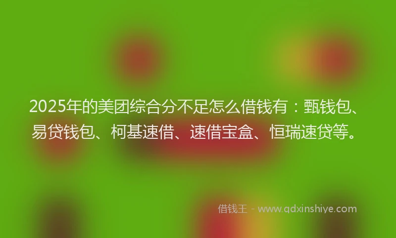 2025年的美团综合分不足怎么借钱有：甄钱包、易贷钱包、柯基速借、速借宝盒、恒瑞速贷等。