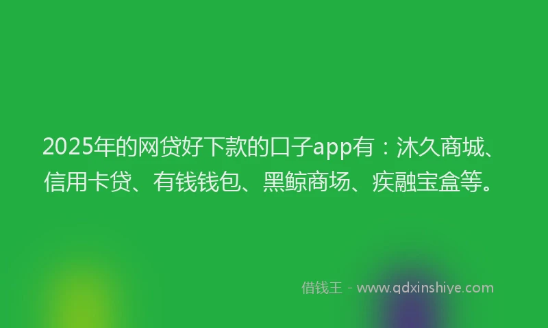 2025年的网贷好下款的口子app有：沐久商城、信用卡贷、有钱钱包、黑鲸商场、疾融宝盒等。