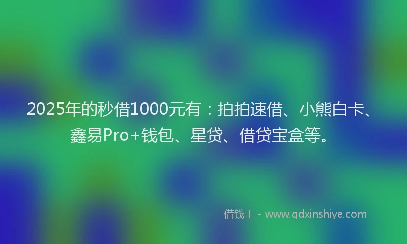 2025年的秒借1000元有：拍拍速借、小熊白卡、鑫易Pro+钱包、星贷、借贷宝盒等。