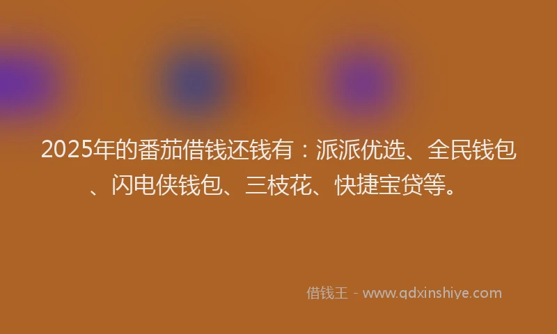 2025年的番茄借钱还钱有：派派优选、全民钱包、闪电侠钱包、三枝花、快捷宝贷等。