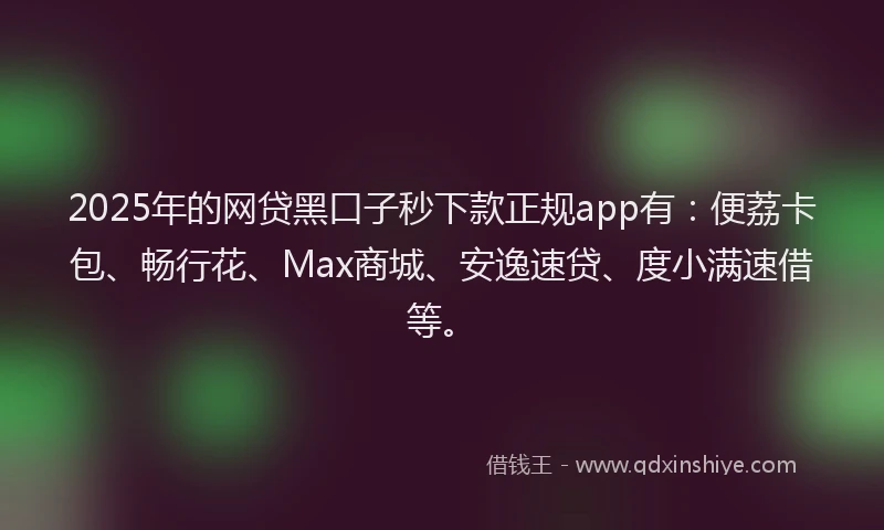 2025年的网贷黑口子秒下款正规app有：便荔卡包、畅行花、Max商城、安逸速贷、度小满速借等。