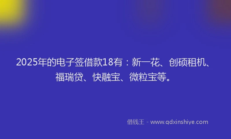 2025年的电子签借款18有：新一花、创硕租机、福瑞贷、快融宝、微粒宝等。