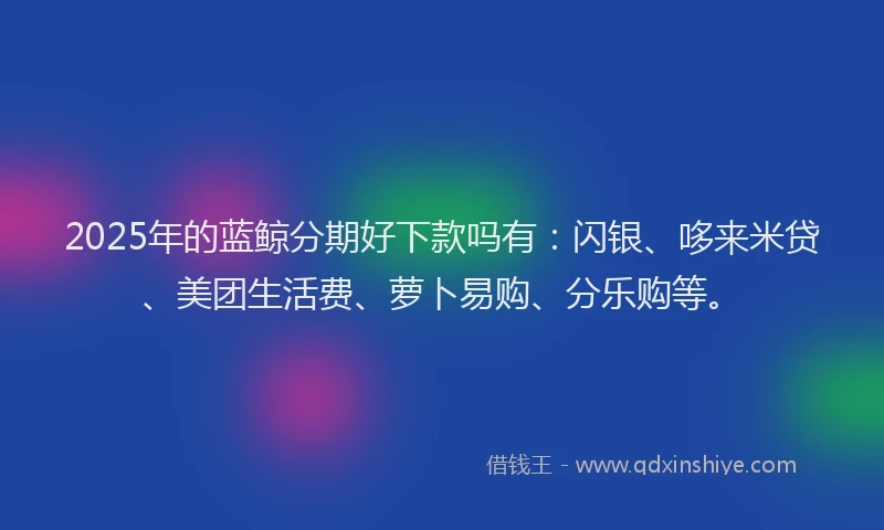 2025年的蓝鲸分期好下款吗有：闪银、哆来米贷、美团生活费、萝卜易购、分乐购等。