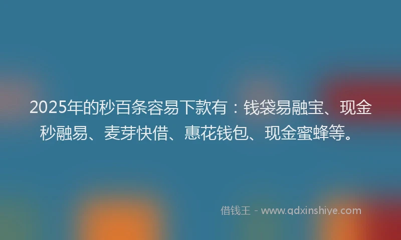 2025年的秒百条容易下款有：钱袋易融宝、现金秒融易、麦芽快借、惠花钱包、现金蜜蜂等。