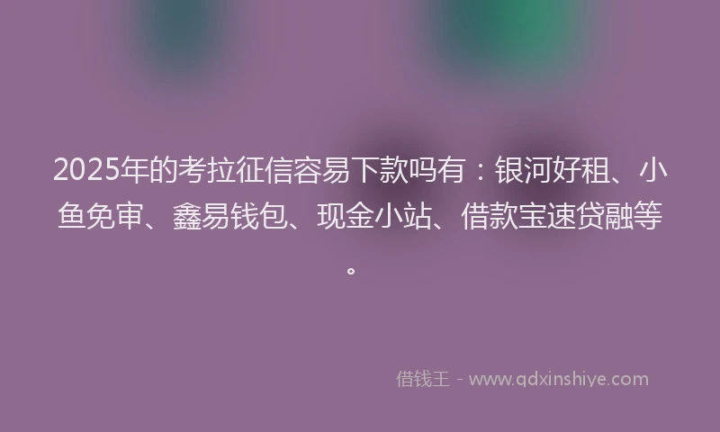 2025年的考拉征信容易下款吗有：银河好租、小鱼免审、鑫易钱包、现金小站、借款宝速贷融等。