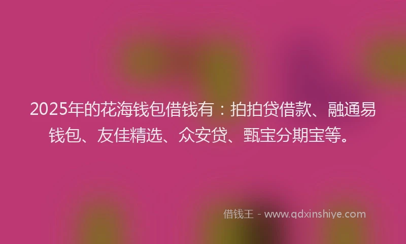 2025年的花海钱包借钱有：拍拍贷借款、融通易钱包、友佳精选、众安贷、甄宝分期宝等。