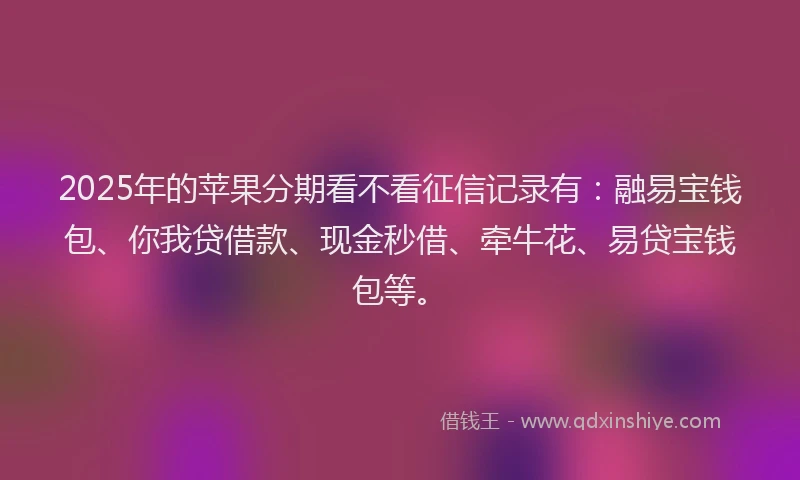 2025年的苹果分期看不看征信记录有：融易宝钱包、你我贷借款、现金秒借、牵牛花、易贷宝钱包等。