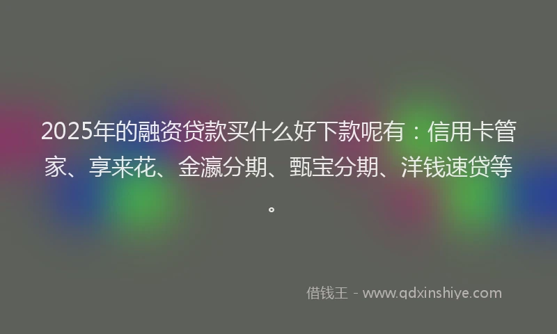 2025年的融资贷款买什么好下款呢有：信用卡管家、享来花、金瀛分期、甄宝分期、洋钱速贷等。