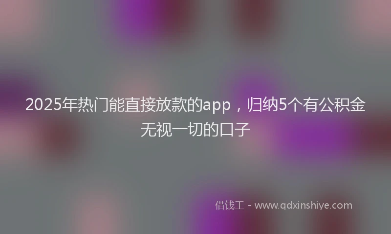 2025年热门能直接放款的app，归纳5个有公积金无视一切的口子
