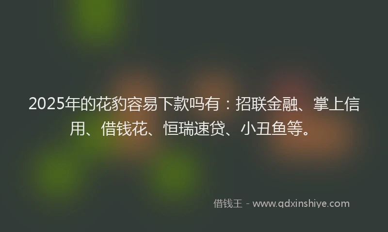 2025年的花豹容易下款吗有：招联金融、掌上信用、借钱花、恒瑞速贷、小丑鱼等。