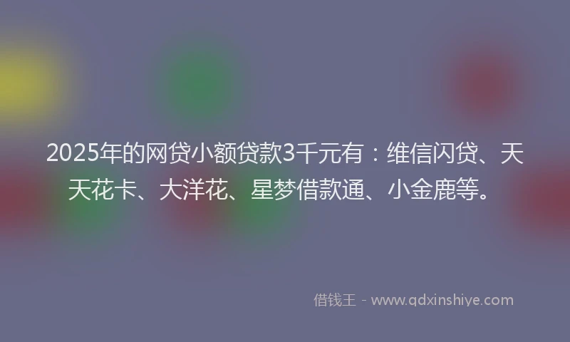 2025年的网贷小额贷款3千元有：维信闪贷、天天花卡、大洋花、星梦借款通、小金鹿等。