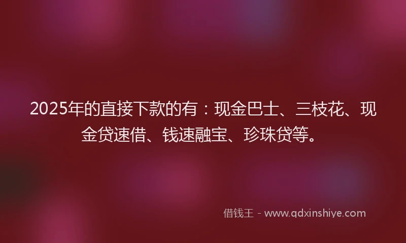 2025年的直接下款的有：现金巴士、三枝花、现金贷速借、钱速融宝、珍珠贷等。