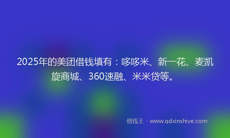 2025年的美团借钱填有：哆哆米、新一花、麦凯旋商城、360速融、米米贷等。