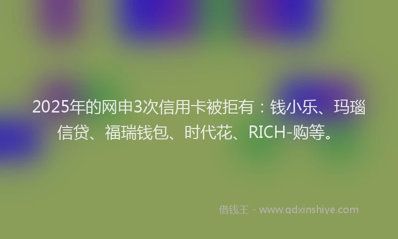 2025年的网申3次信用卡被拒有：钱小乐、玛瑙信贷、福瑞钱包、时代花、RICH-购等。